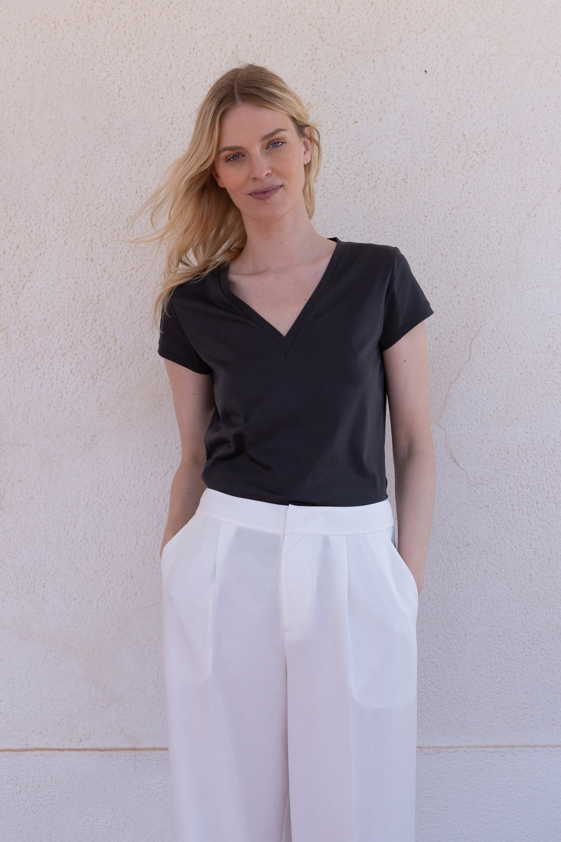 Fluid Cotton-Tencel-Silk T-Shirt — Grey
