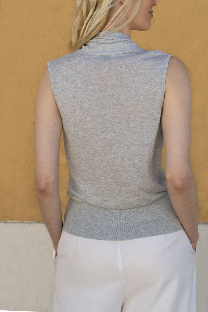 Sleeveless Knitted Top — Grey Melange