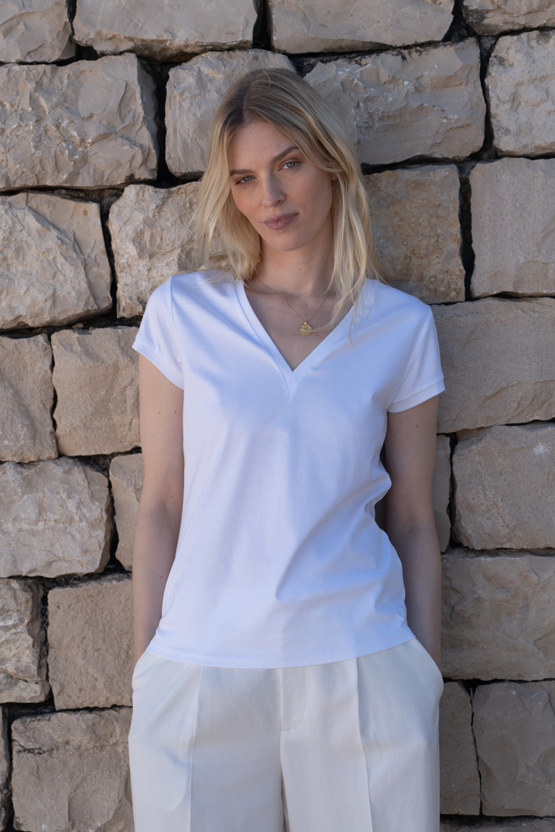 Fluid Cotton-Tencel-Silk T-Shirt — White