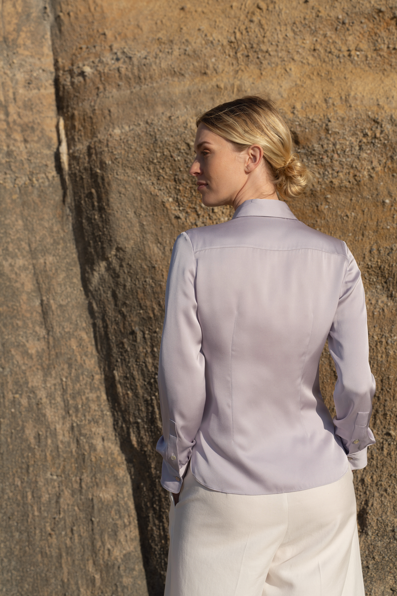 Silk Blouse Open Placket — Light Purple