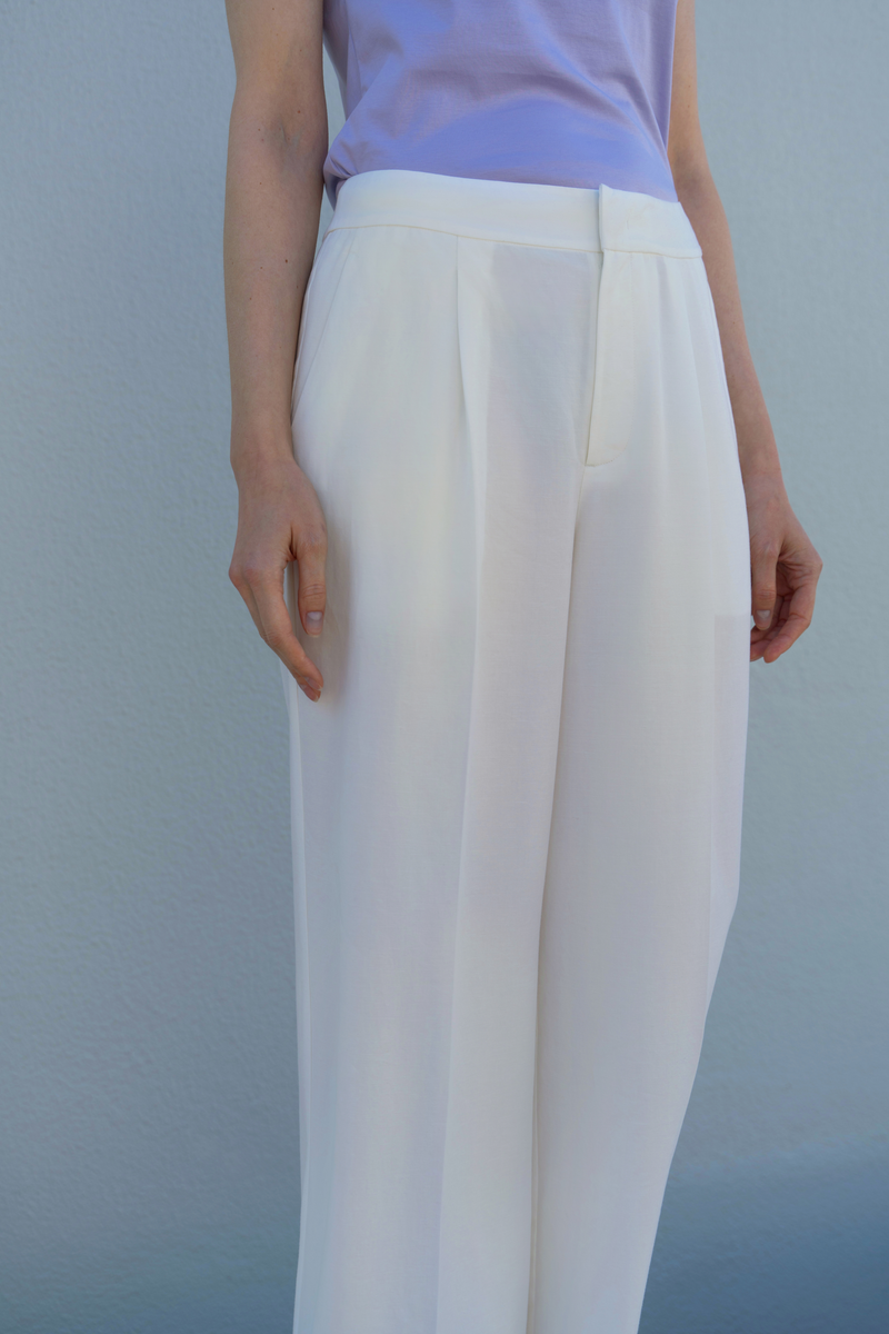 Wide Leg Casual Trousers — Offwhite