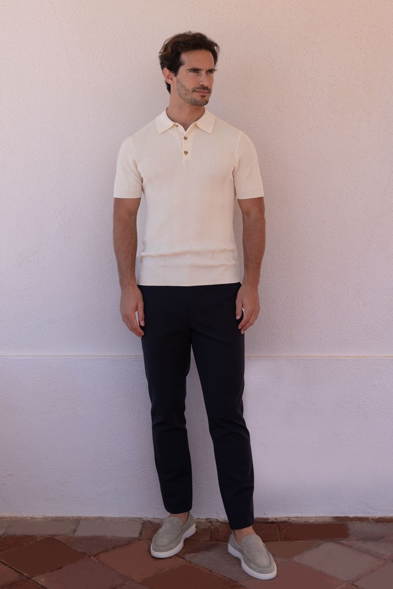 Structured Knitted Polo — Royal Beige