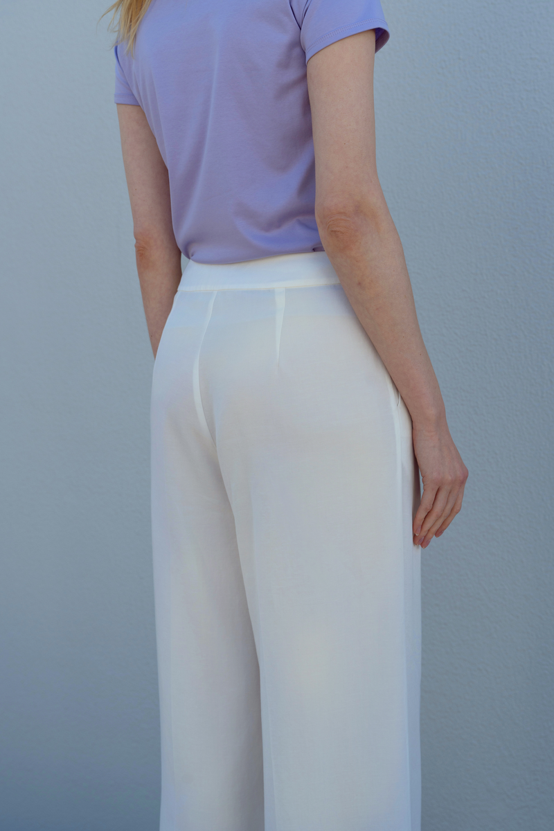 Wide Leg Casual Trousers — Offwhite
