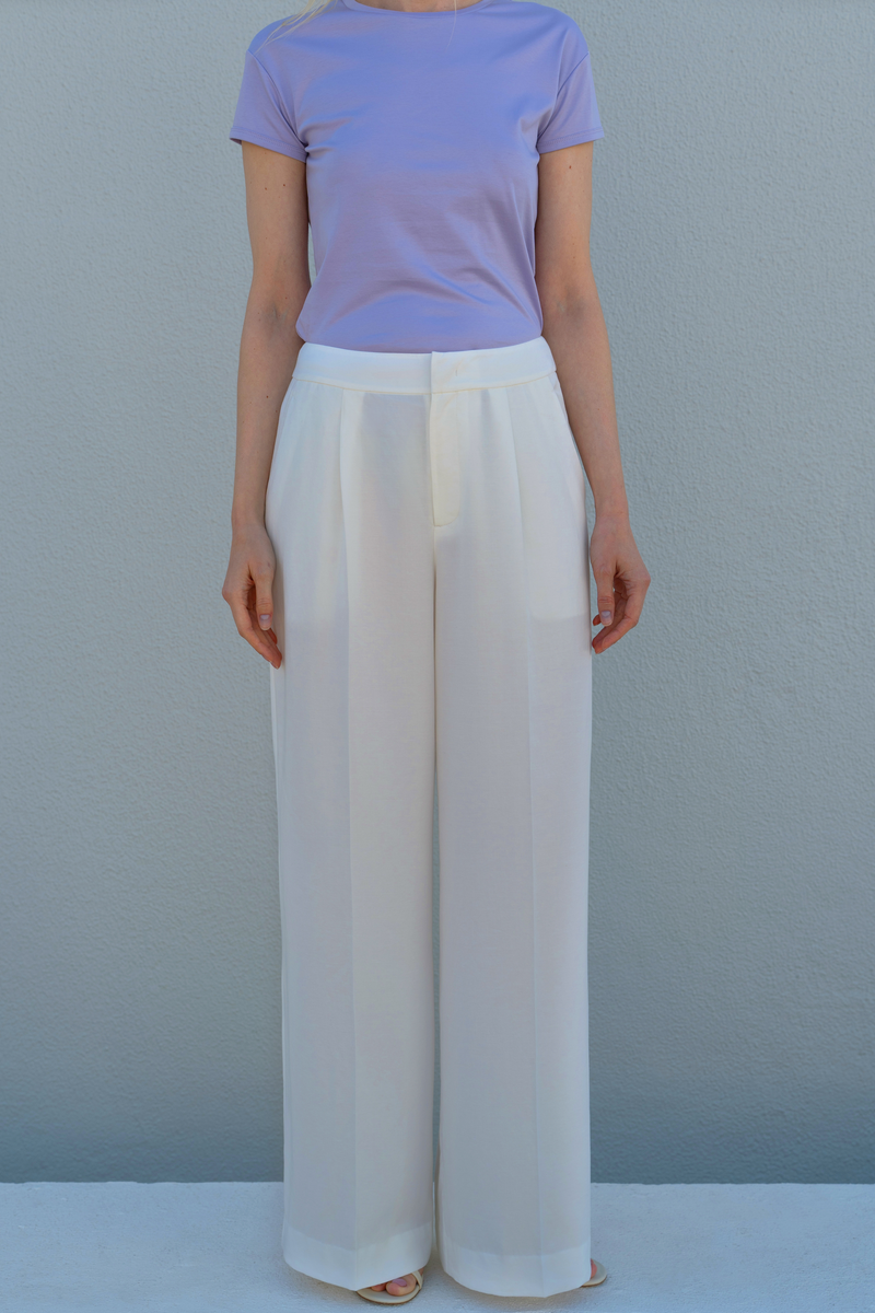 Wide Leg Casual Trousers — Offwhite