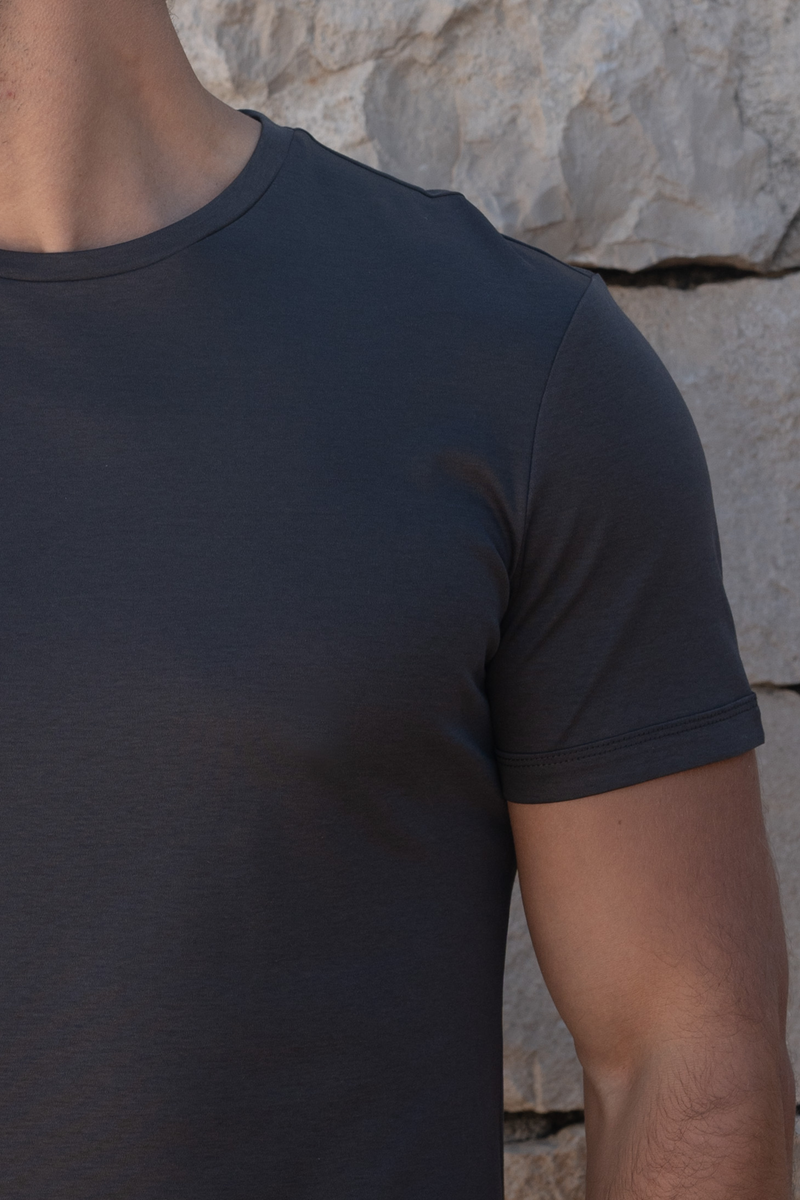 Fluid Cotton-Tencel-Silk T-Shirt — Grey