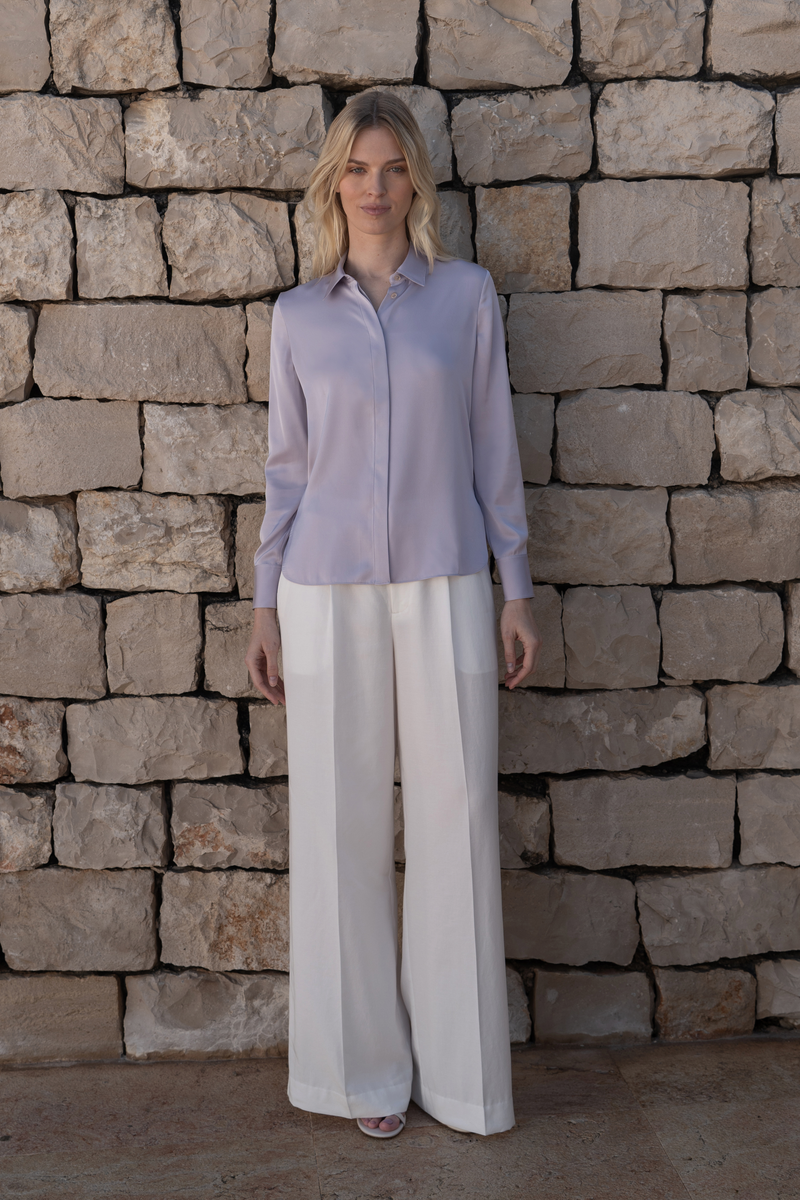 Silk Blouse Concealed Placket — Light Purple