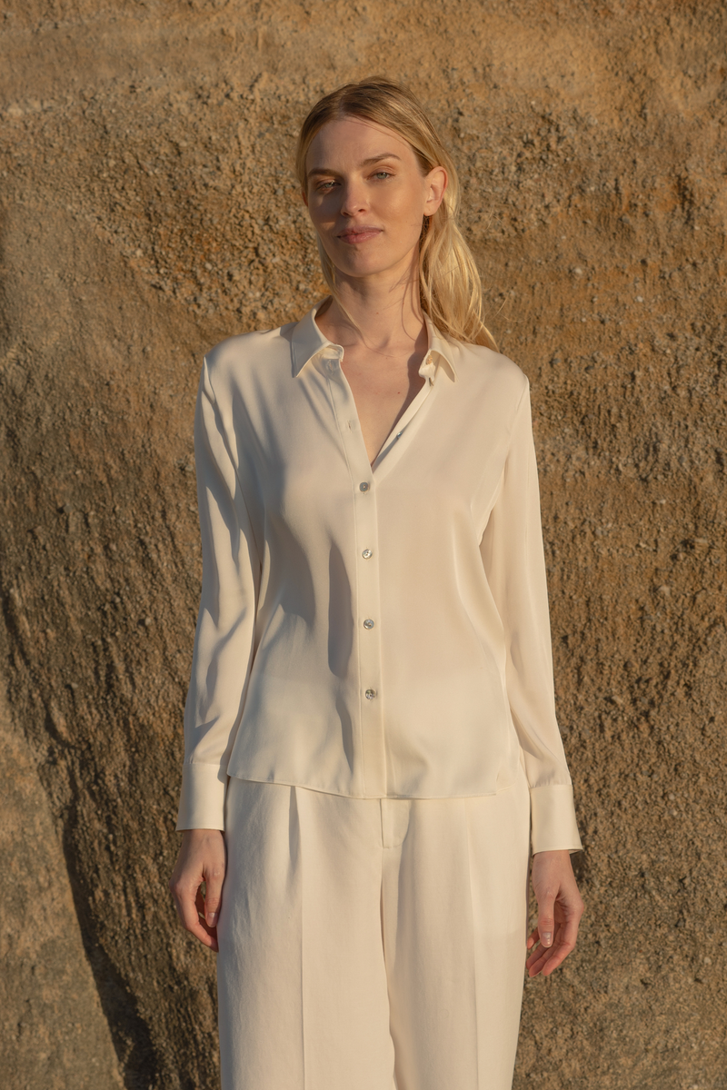 Silk Blouse Open Placket — Offwhite