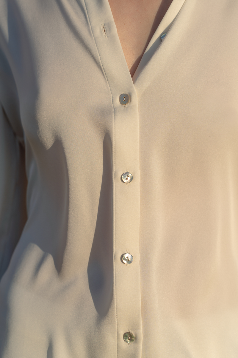 Silk Blouse Open Placket — Offwhite
