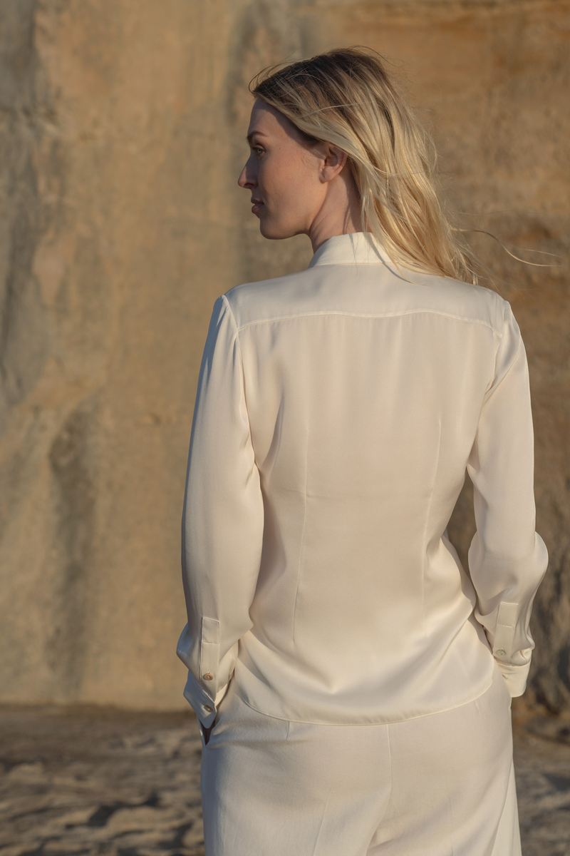 Silk Blouse Open Placket — Offwhite