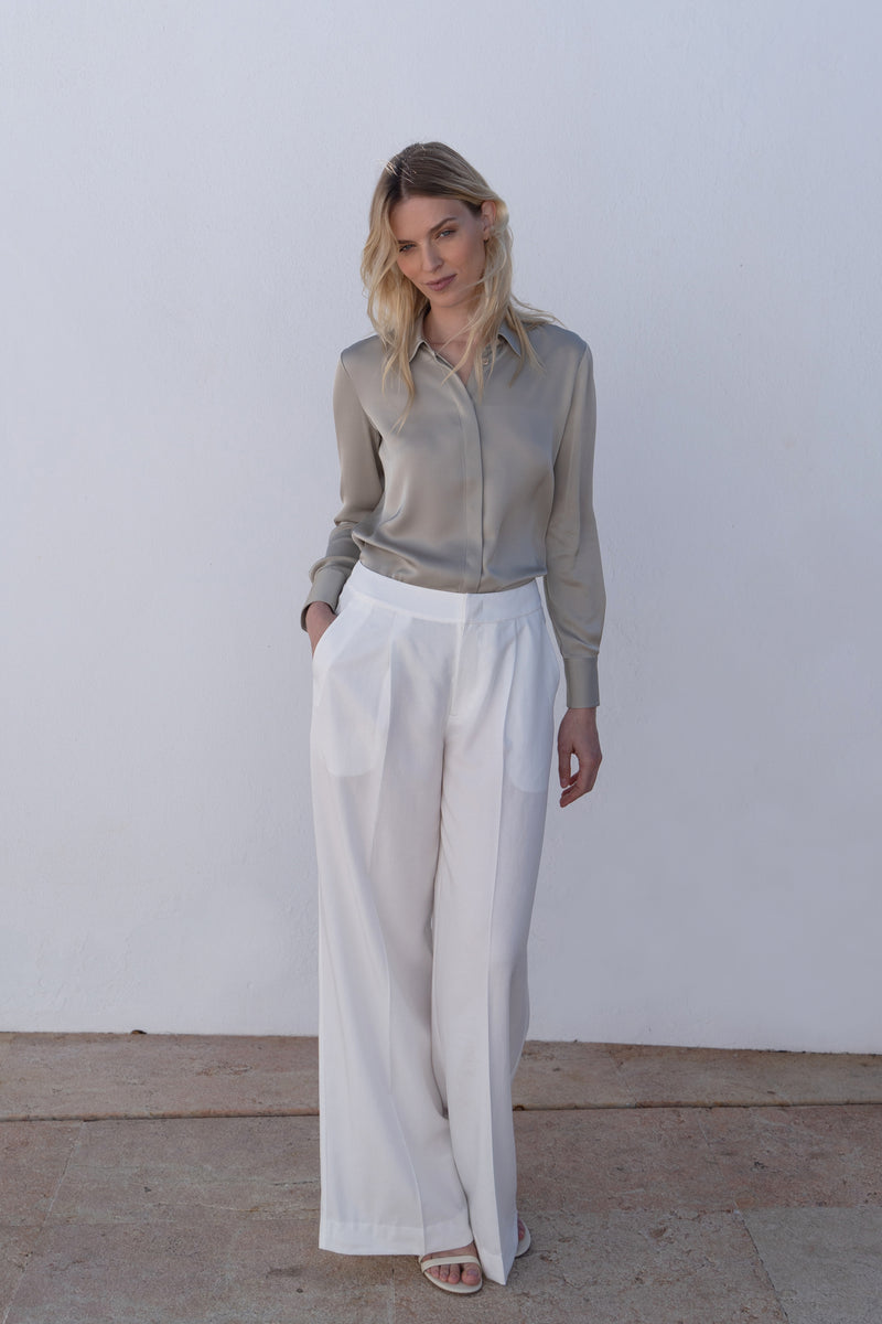 Silk Blouse Concealed Placket — Silver Grey