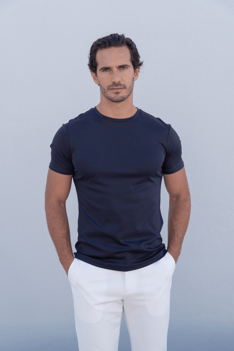 Mercerized Cotton T-Shirt — Navy