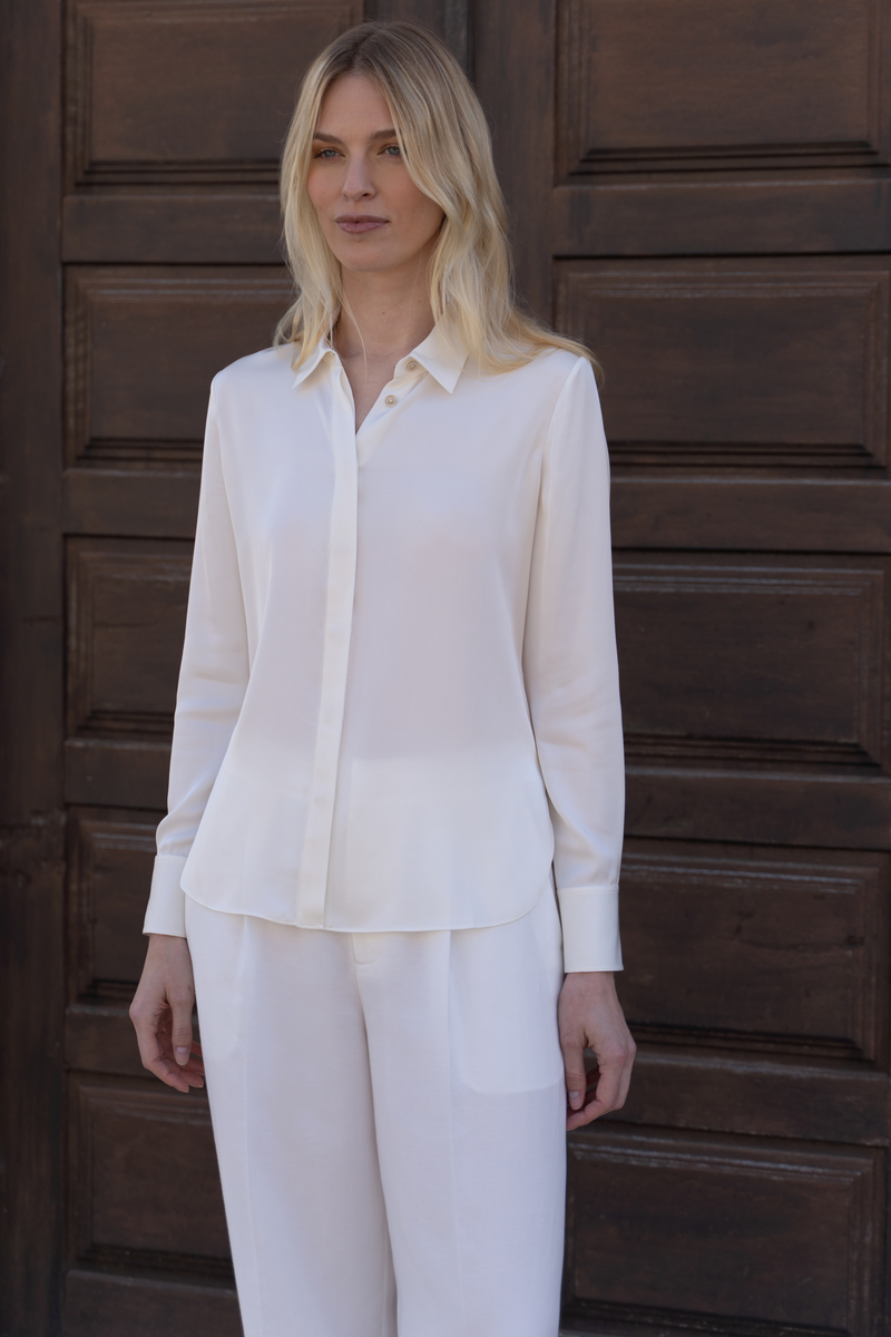 Silk Blouse Concealed Placket â€” Offwhite