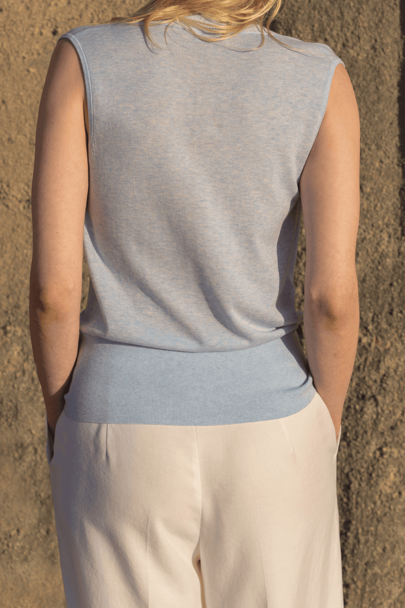 Sleeveless Knitted Top â€” Blue Melange