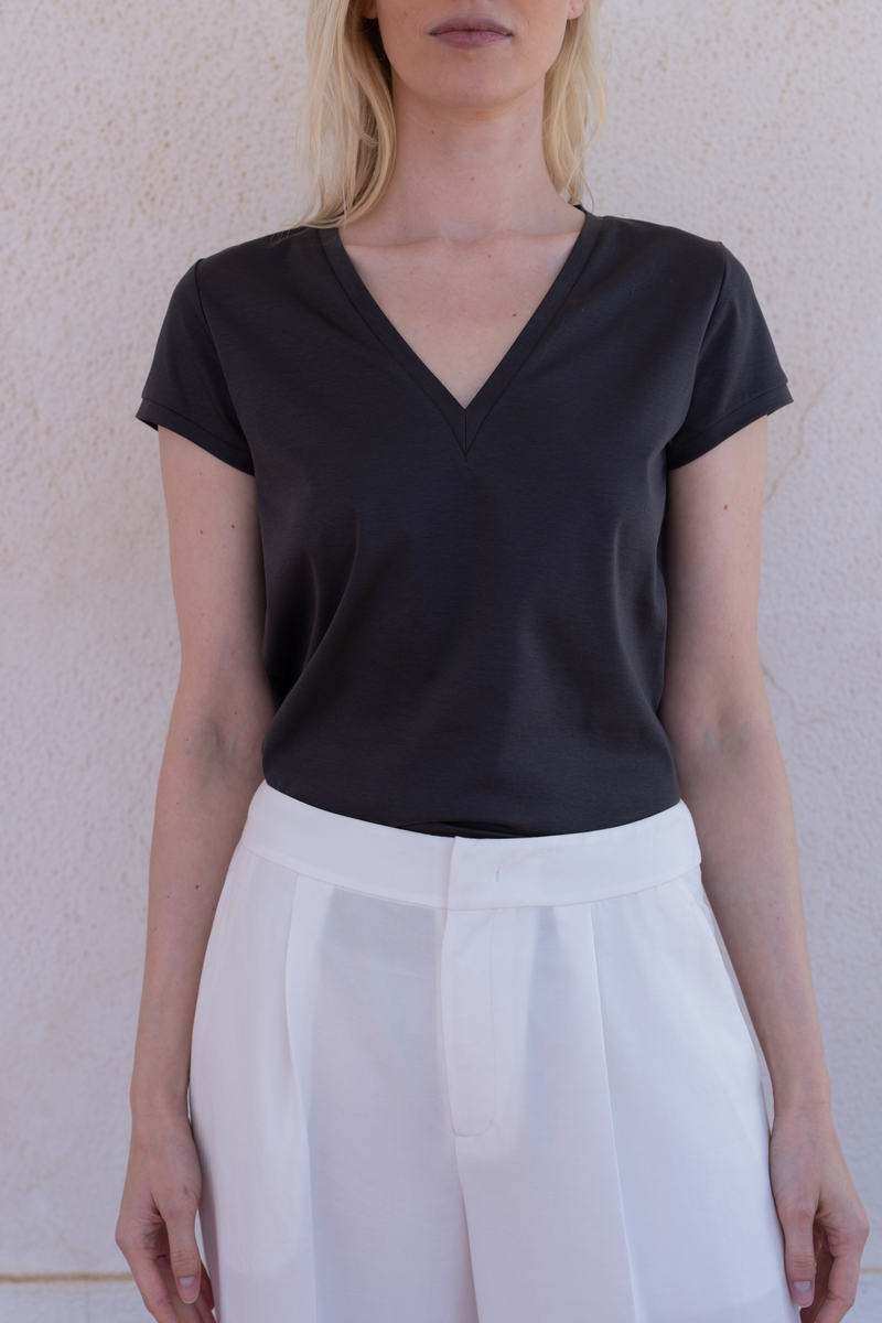 Fluid Cotton-Tencel-Silk T-Shirt â€” Grey