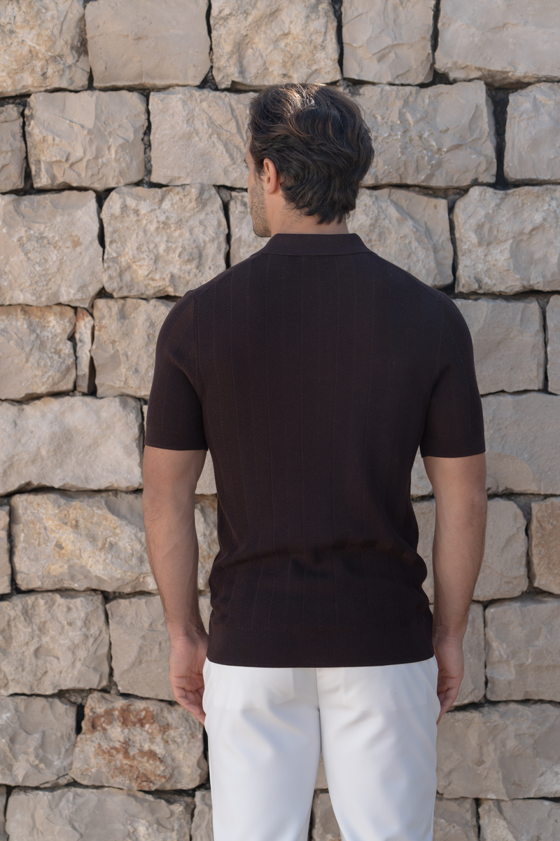 Structured Knitted Polo â€” Dark Brown