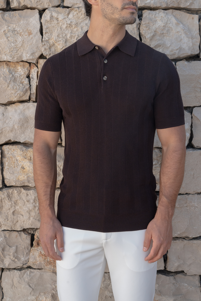 Structured Knitted Polo â€” Dark Brown