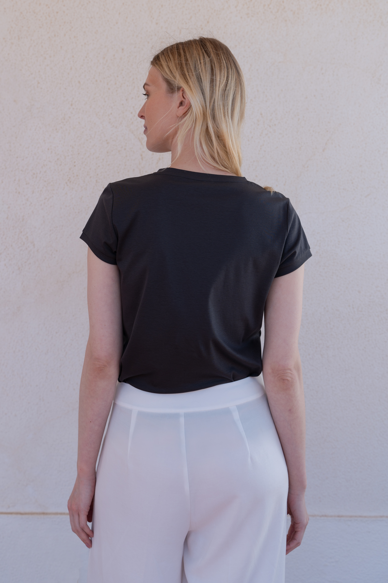 Fluid Cotton-Tencel-Silk T-Shirt â€” Grey
