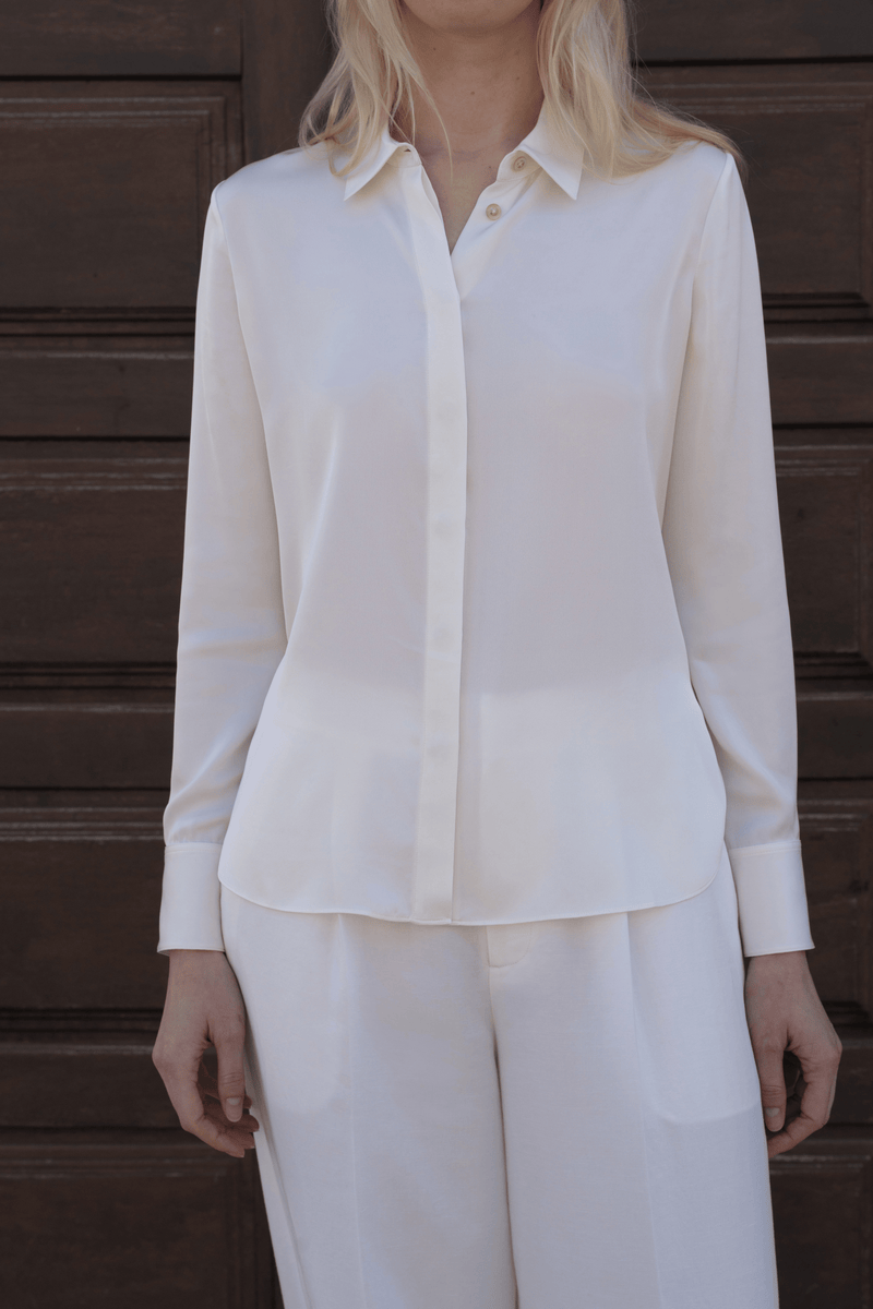 Silk Blouse Concealed Placket â€” Offwhite