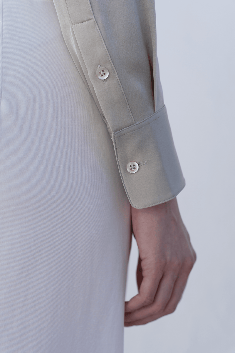 Silk Blouse Concealed Placket â€” Silver Grey