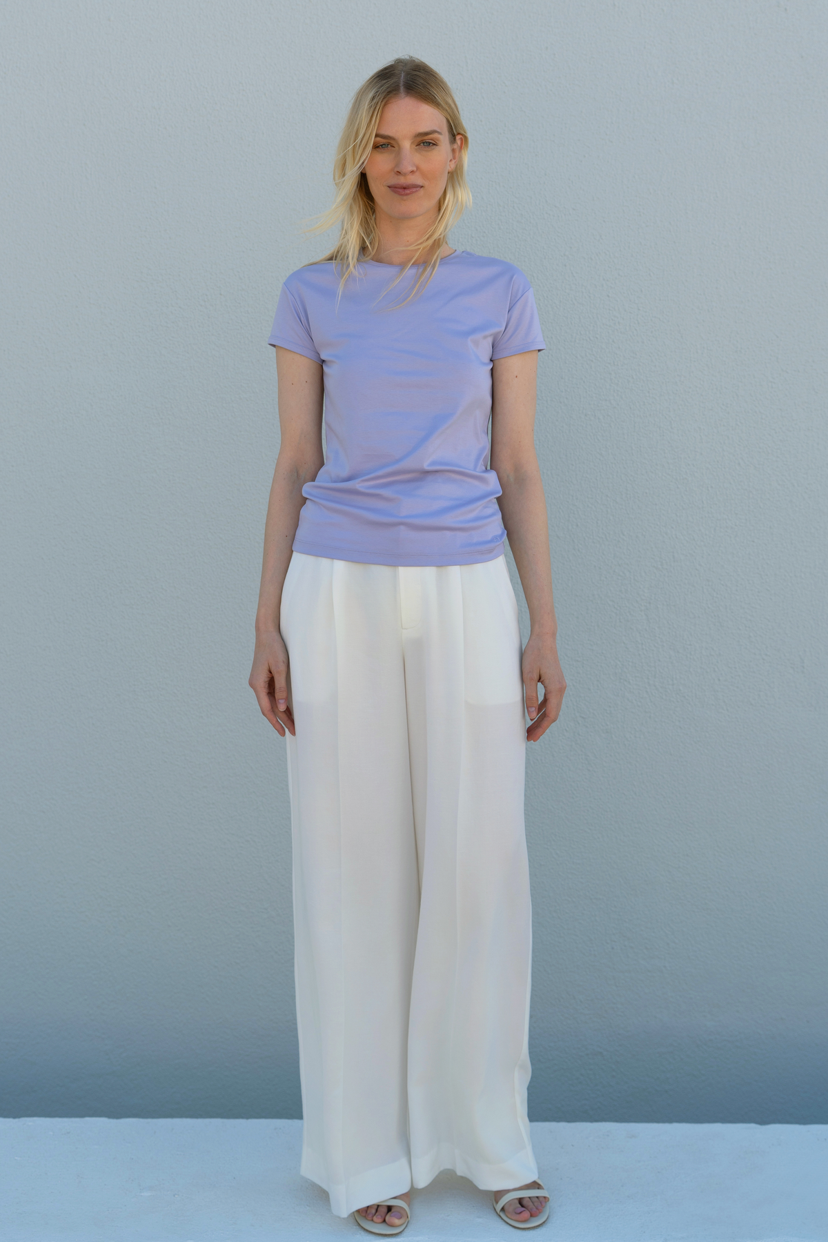 Wide Leg Casual Trousers, Offwhite