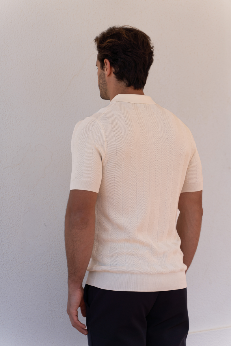 Structured Knitted Polo â€” Royal Beige