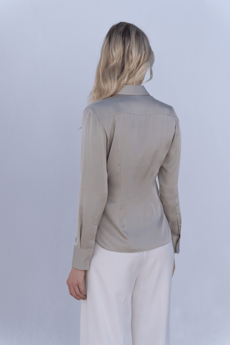 Silk Blouse Concealed Placket â€” Silver Grey
