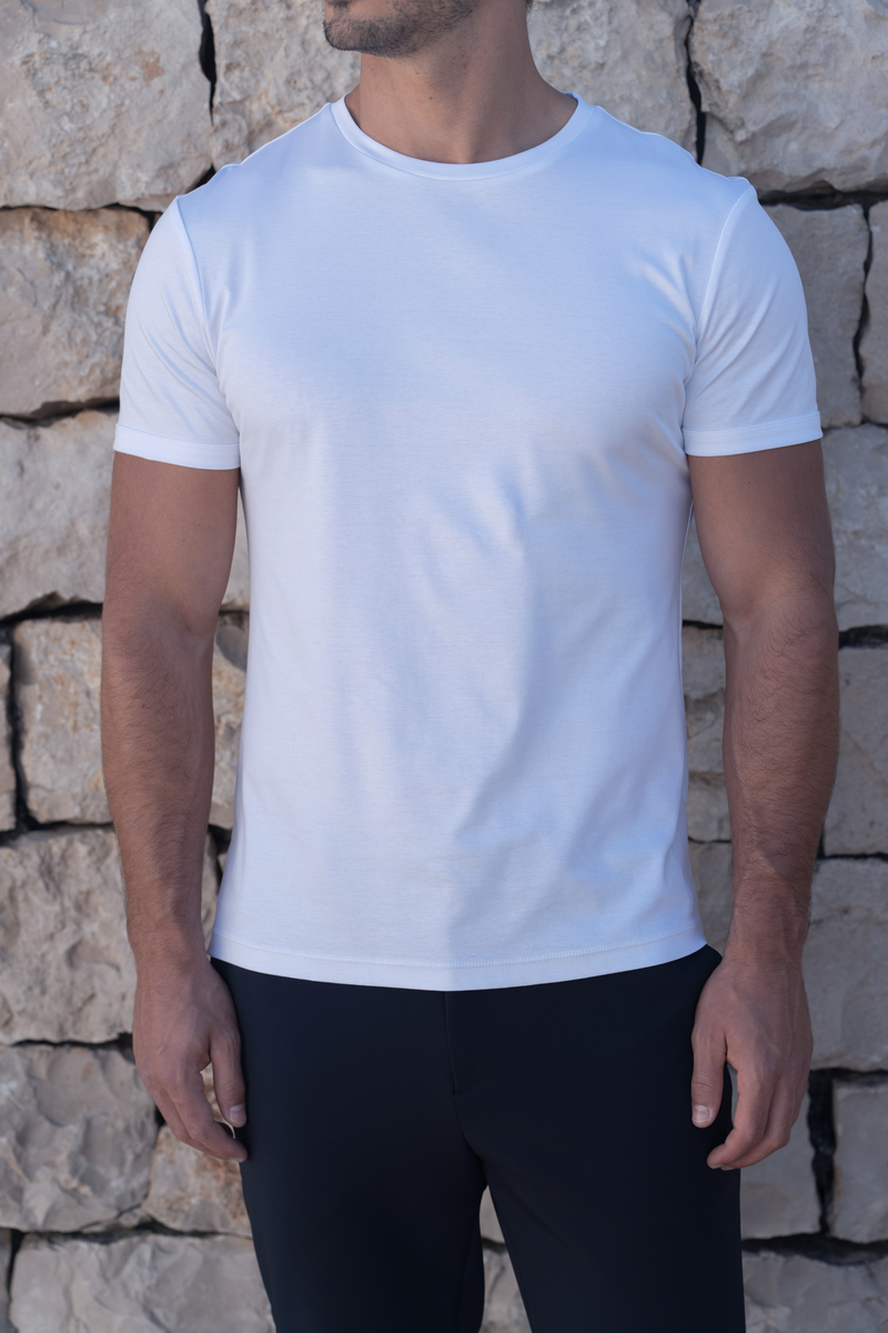 Fluid Cotton-Tencel-Silk T-Shirt â€” White