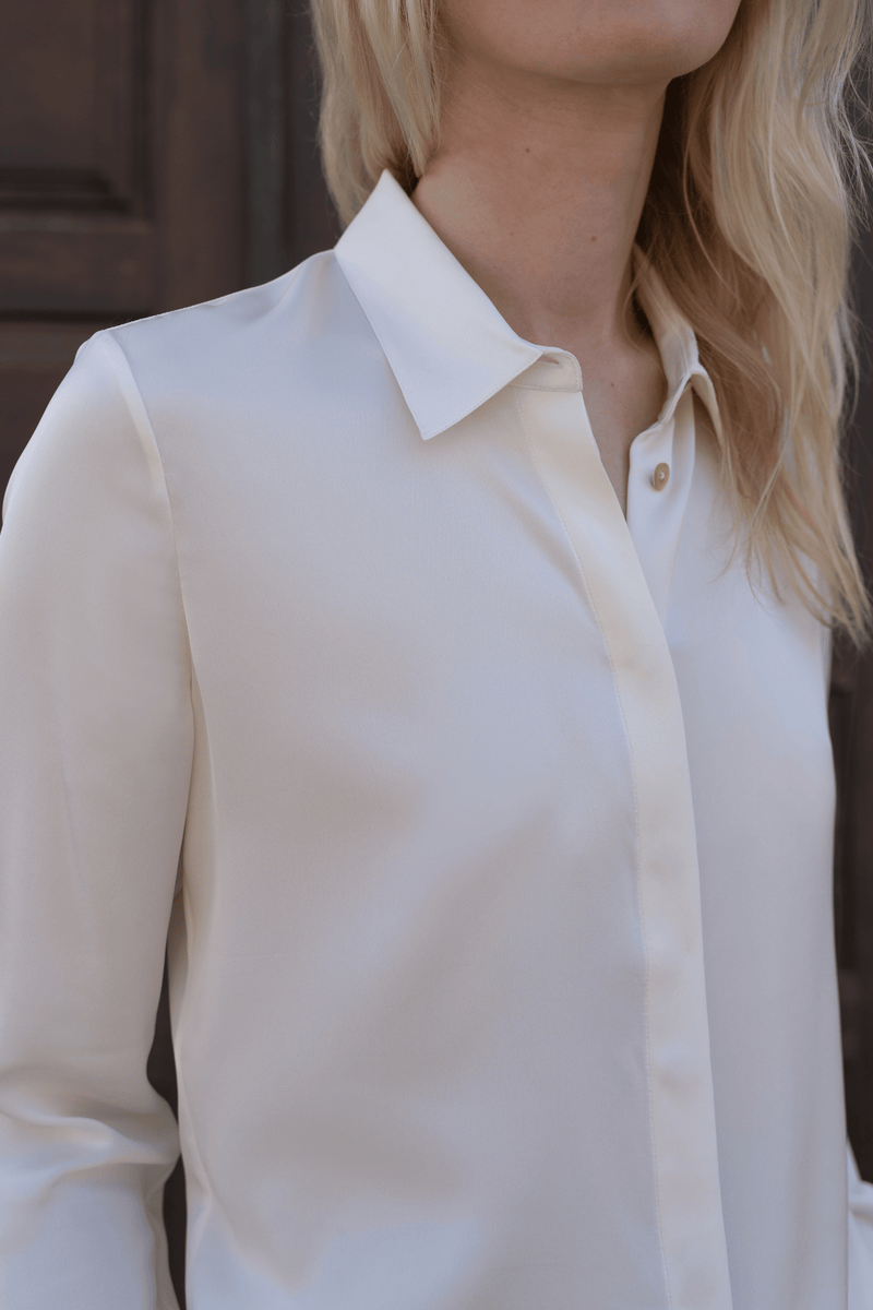 Silk Blouse Concealed Placket â€” Offwhite