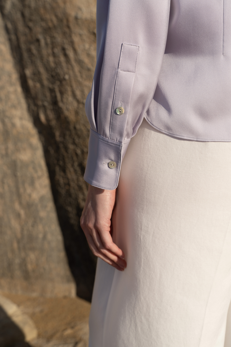 Silk Blouse Open Placket â€” Light Purple