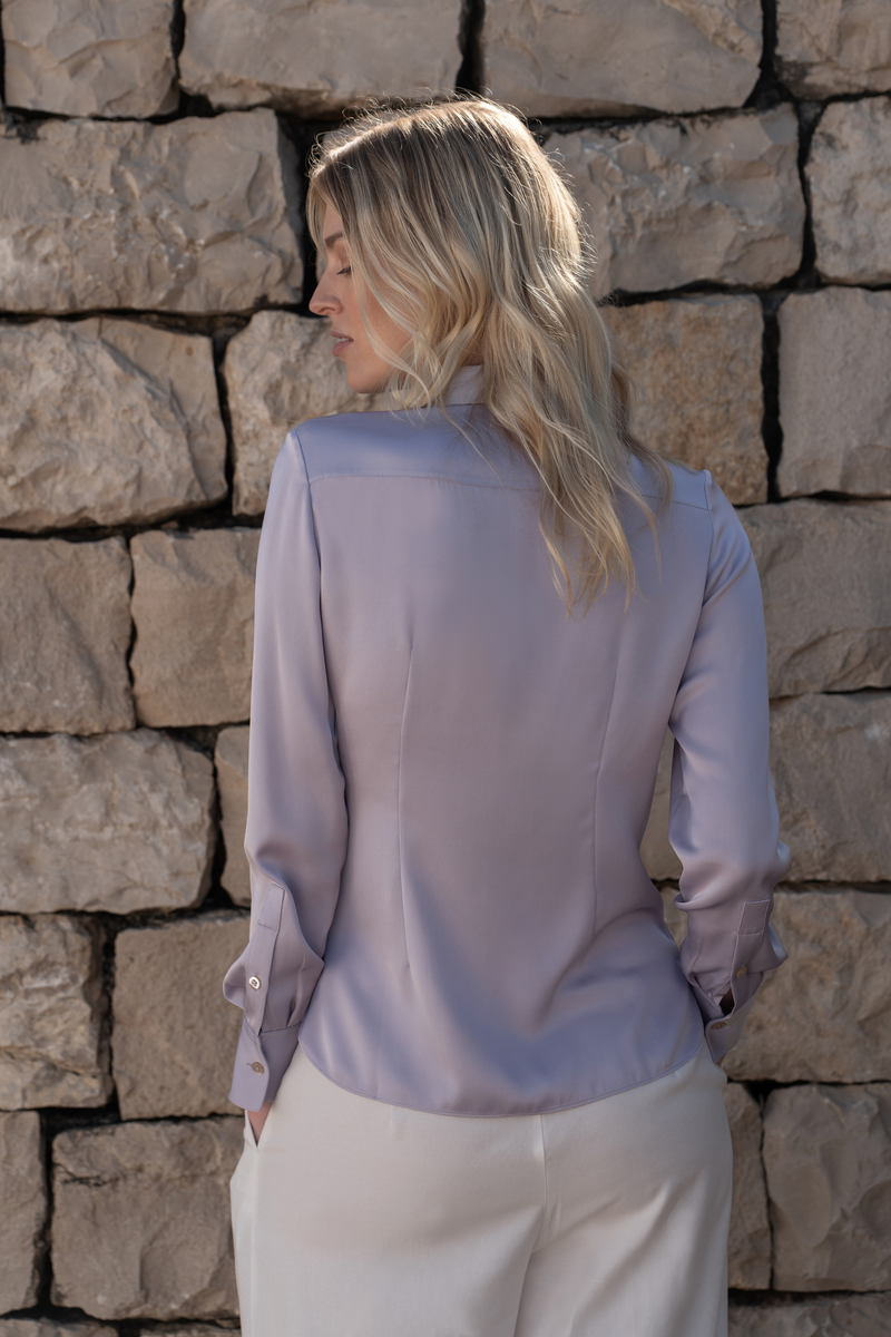 Silk Blouse Concealed Placket â€” Light Purple