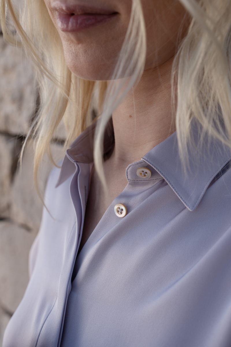 Silk Blouse Concealed Placket â€” Light Purple
