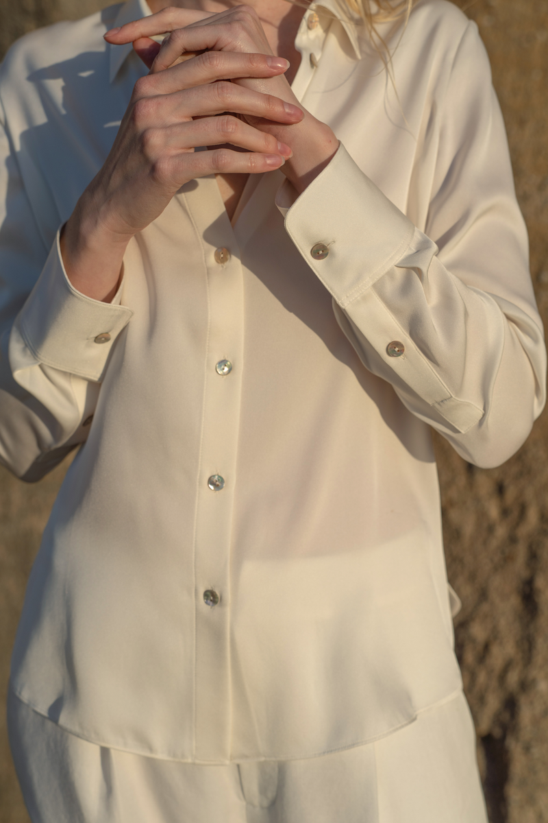 Silk Blouse Open Placket â€” Offwhite