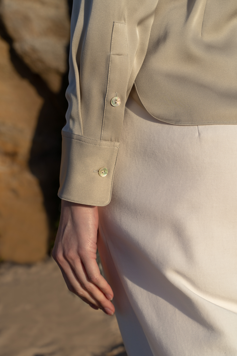 Silk Blouse Open Placket â€” Silver Grey