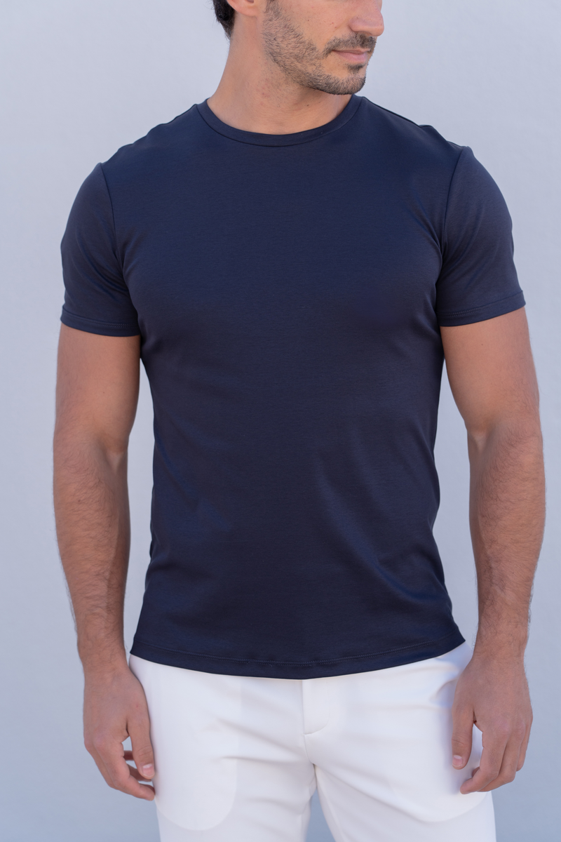 Mercerized Cotton T-Shirt â€” Navy