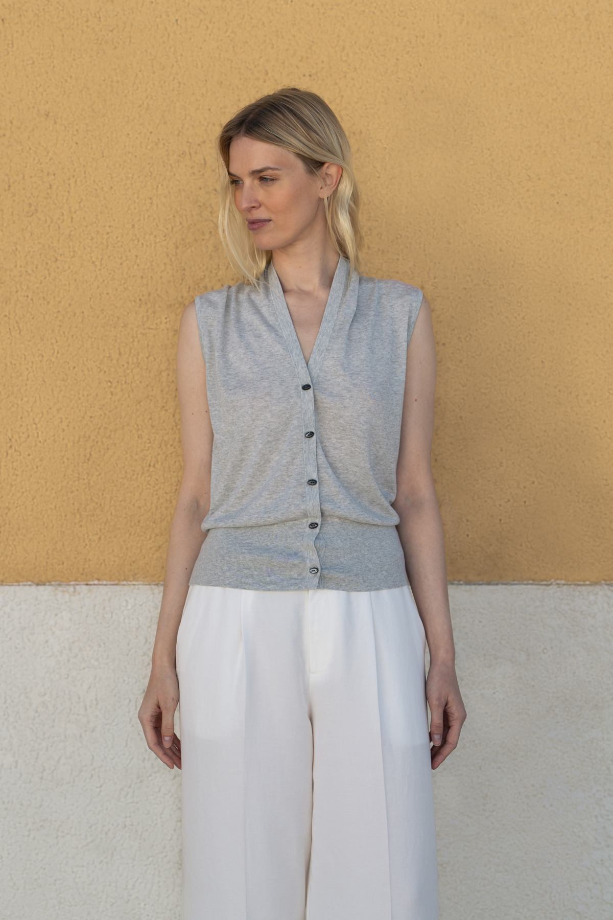 Ärmelloses Strickoberteil, Grey Melange