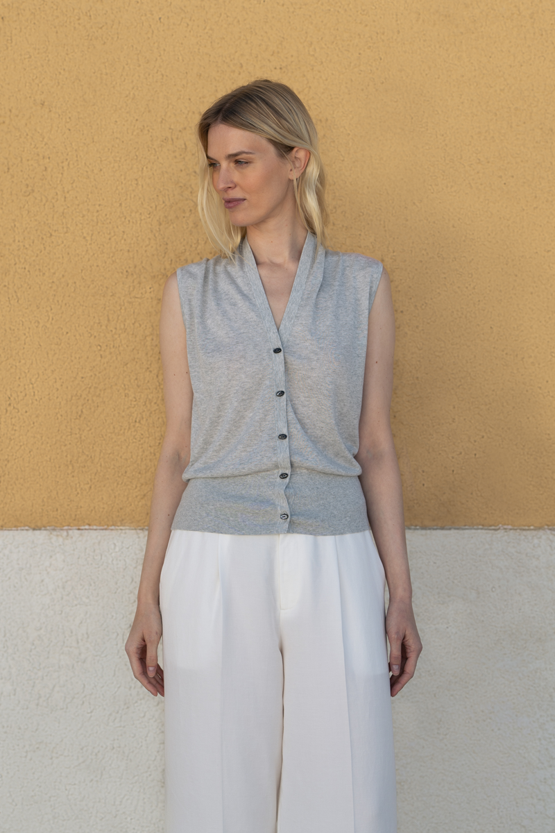 Sleeveless Knitted Top â€” Grey Melange