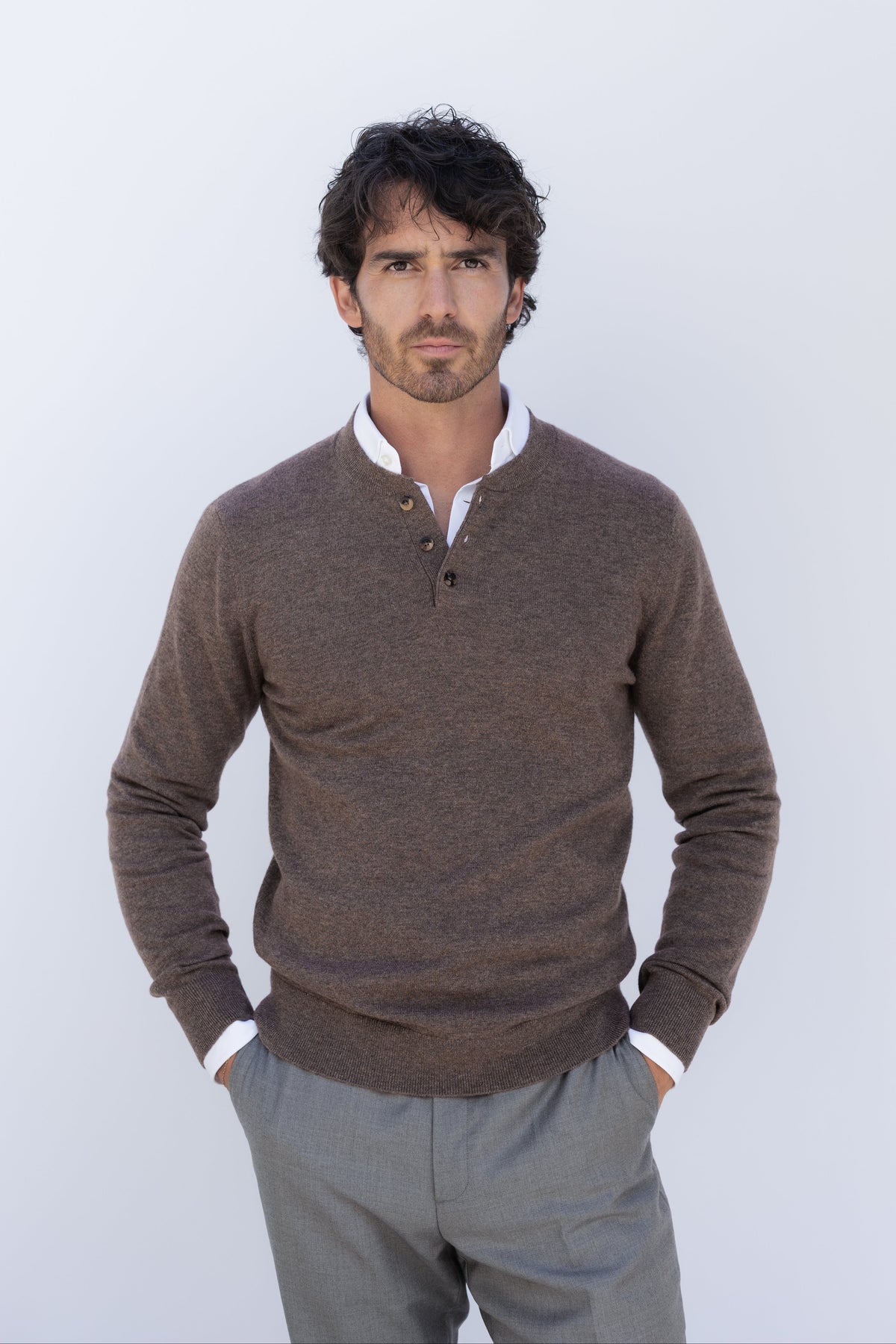 Wool-Cashmere Henley, Granit