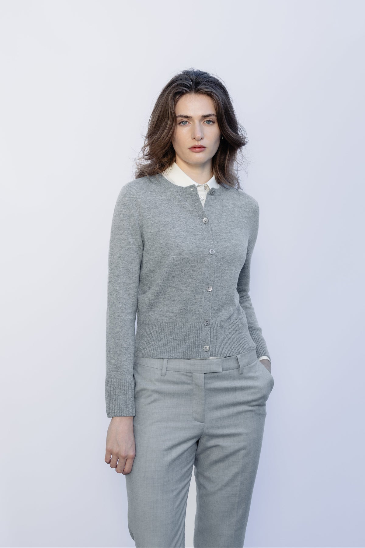Wool-Cashmere Cardigan, Brume