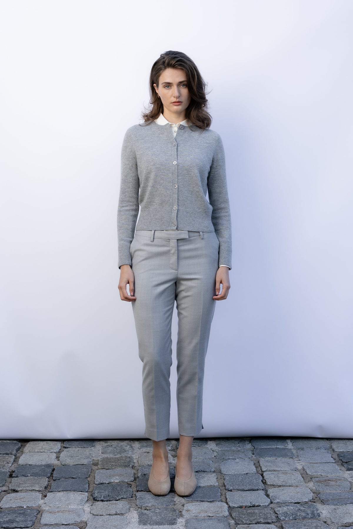 Wool Cigarette Trousers, Calcaire